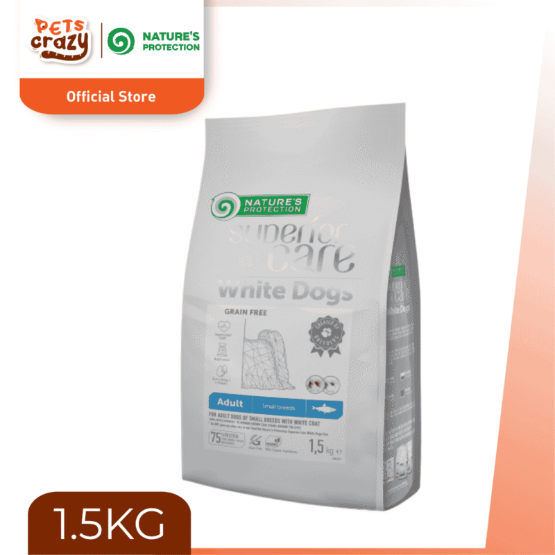 White Dog Adult Herring Tear Stains Off | Nature's Protection Superior Care Dog Dry Food