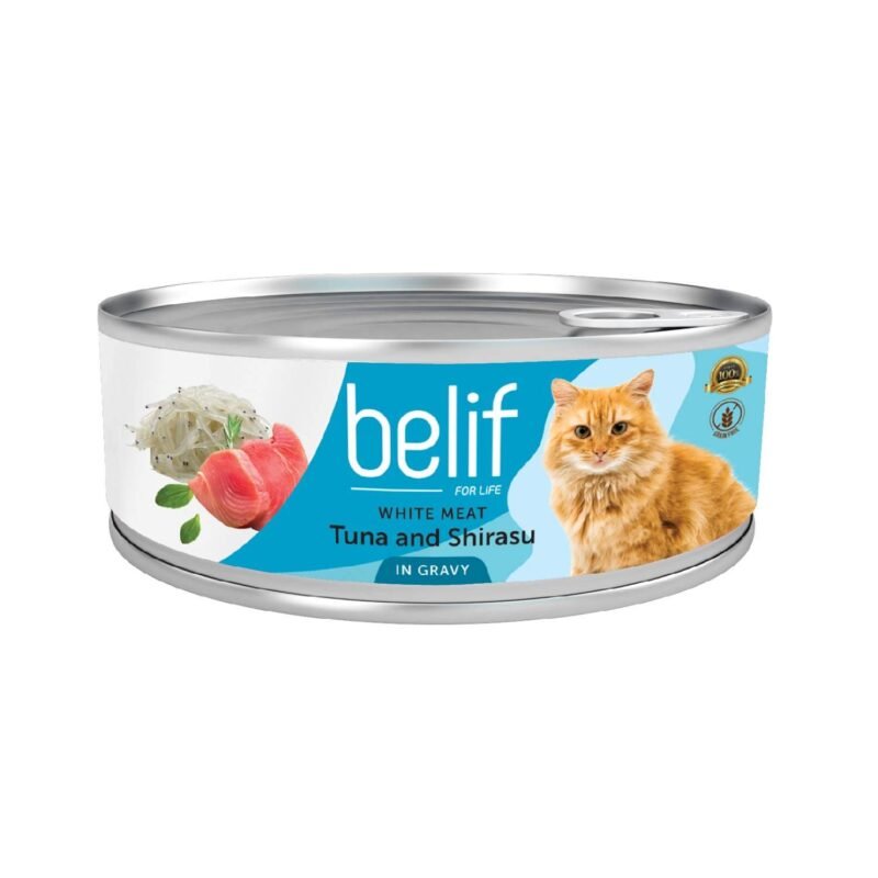 Belif Canned Food for Adult Cat - White Meat Tuna and  Shirasu in Gravy