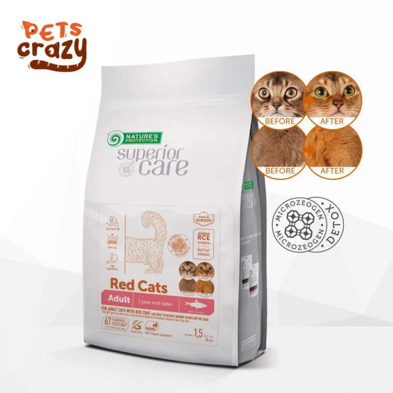 Red and Brown Cats with Herring - Tear Stain Off + Hair Color Enhancer | Superior Care Cat Dry Food Nature's Protection