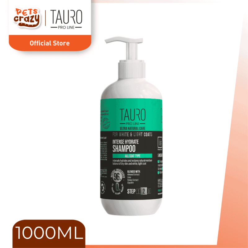 Intense Hydrate Shampoo for Dogs and Cats with White & Light Coat | Tauro Pro Line Ultra Natural Care