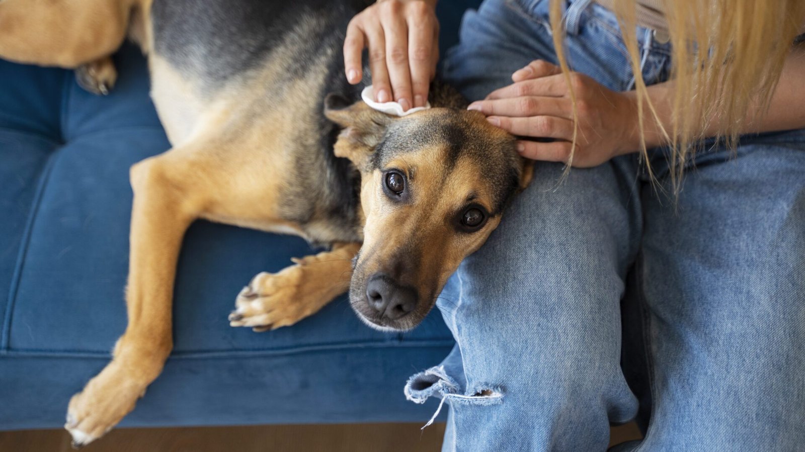 Cleaning a dog with fleas