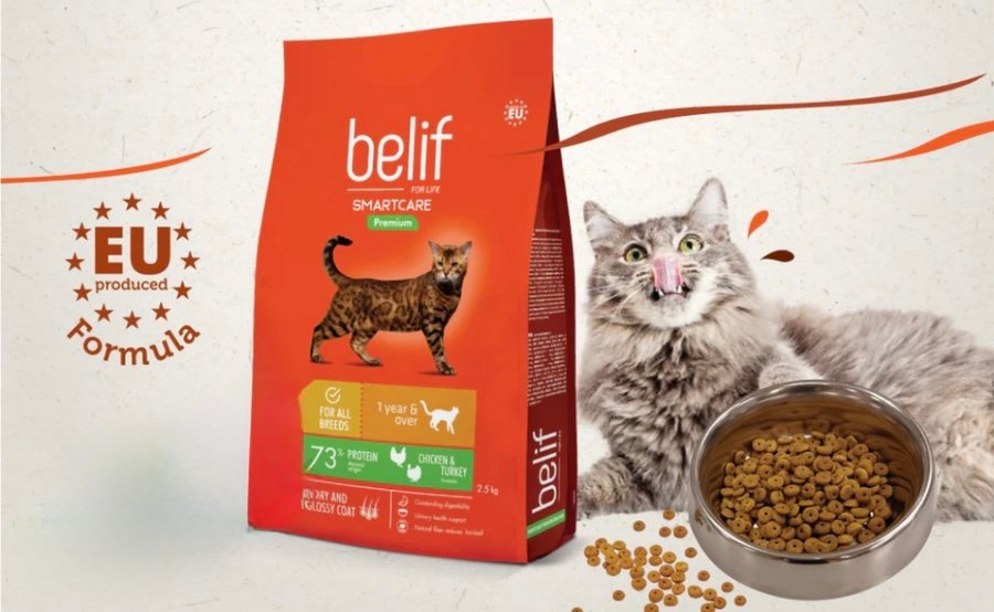 Belif Smartcare Chicken and Turkey kibble size shown in hand for reference