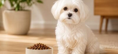 Nature's Protection dog food for a white-coated dog in Malaysia